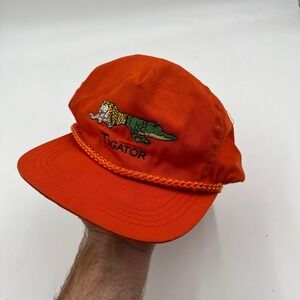 Vintage 80s TIGATOR Kati Sportcap Orange Rope Hat Tiger Alligator‎ Dad Cap